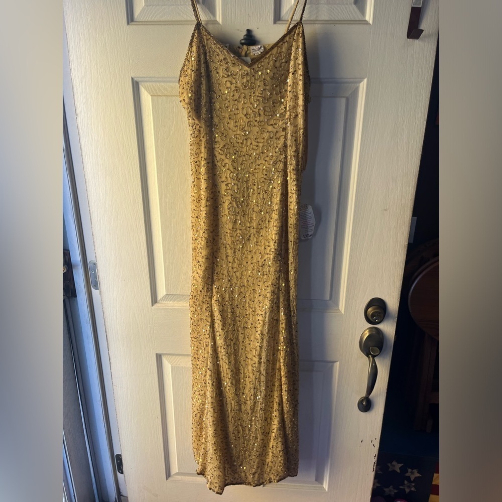 SCALA 100% Pure Silk Gold Beaded Dress